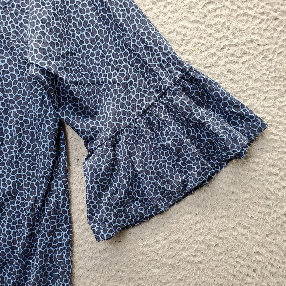 Michael Kors Blouse Women XL Multi Giraffe Print Bell Sleeve Scoop Neck Pullover
